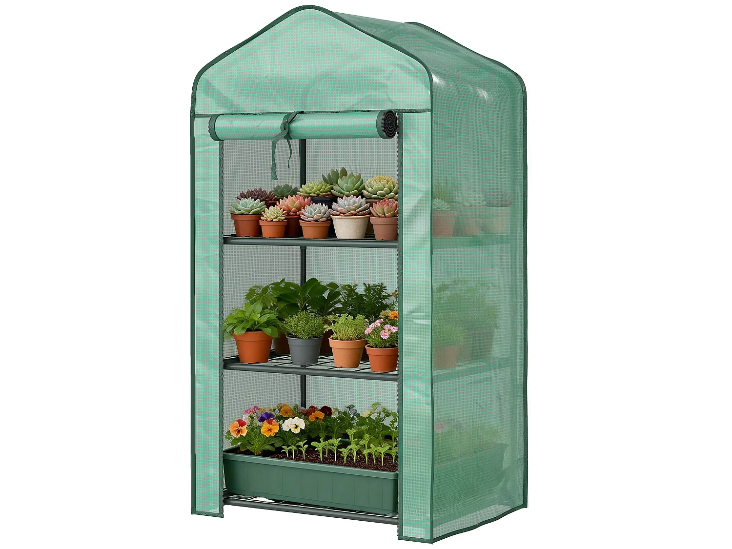 Mini serra da giardino con 3 ripiani e copertura in PE 59x39x127cm