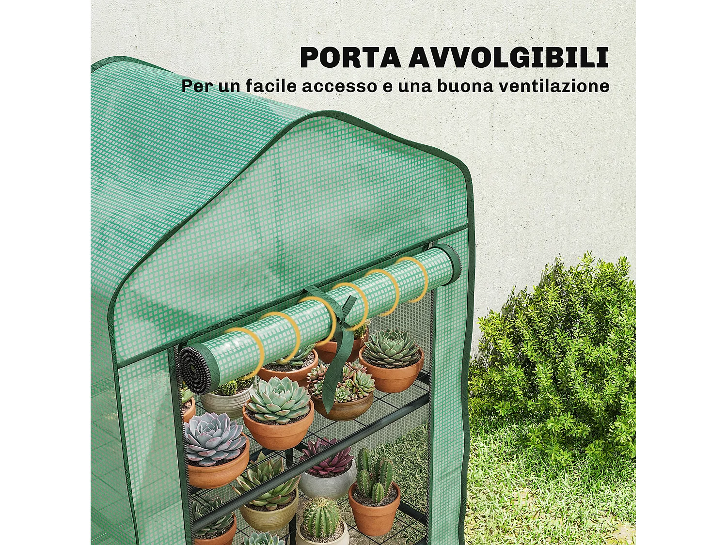 Mini serra da giardino con 3 ripiani e copertura in PE 59x39x127cm