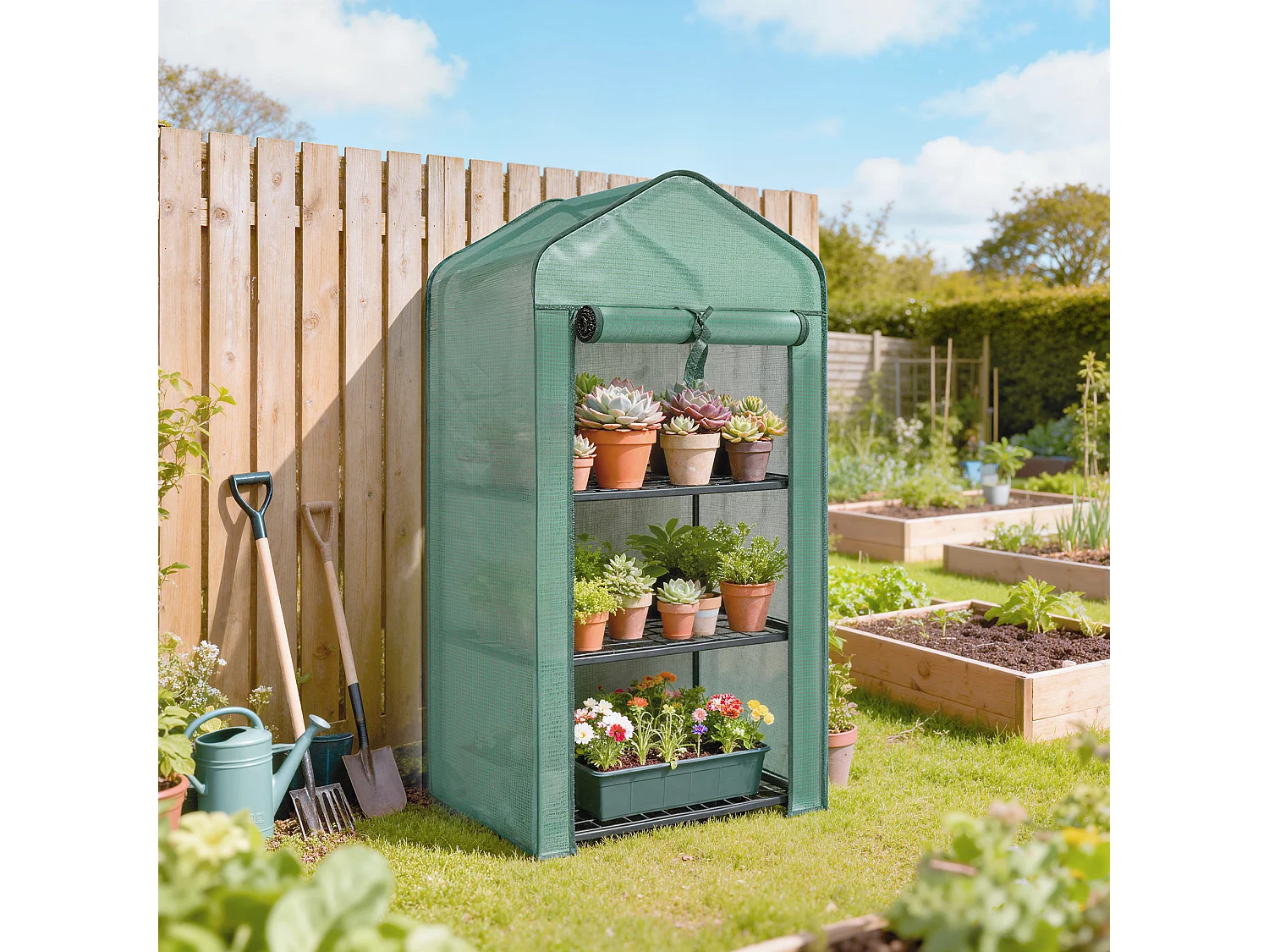 Mini serra da giardino con 3 ripiani e copertura in PE 59x39x127cm