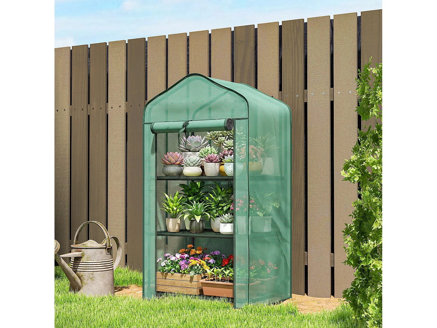 Mini serra da giardino con 3 ripiani e copertura in PE 59x39x127cm