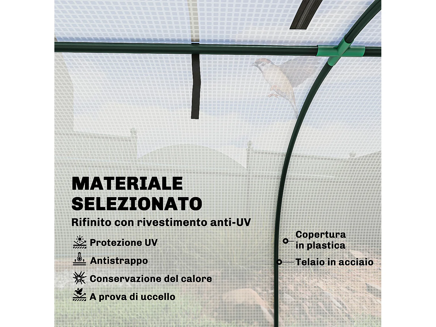 Serra a tunnel in acciaio copertura in plastica e 4 porte bianco