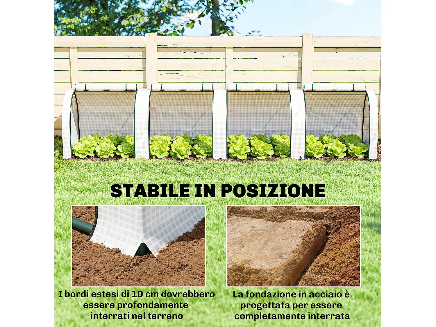 Serra a tunnel in acciaio copertura in plastica e 4 porte bianco