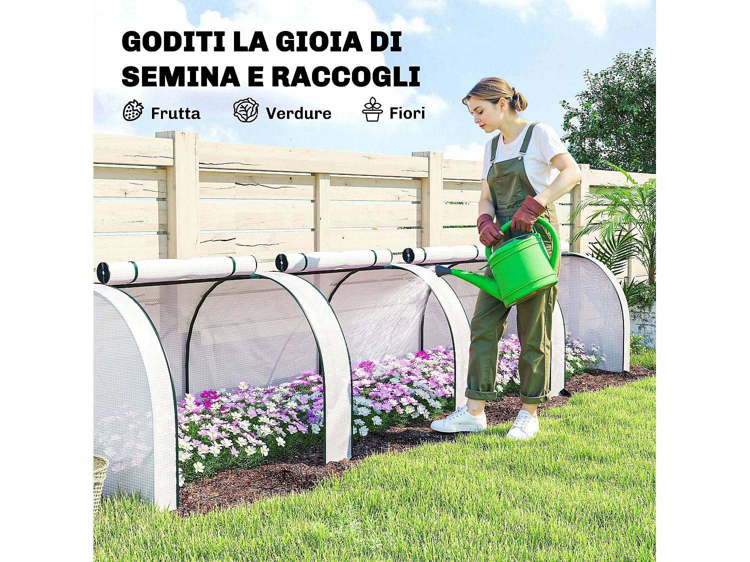 Serra a tunnel in acciaio copertura in plastica e 4 porte bianco