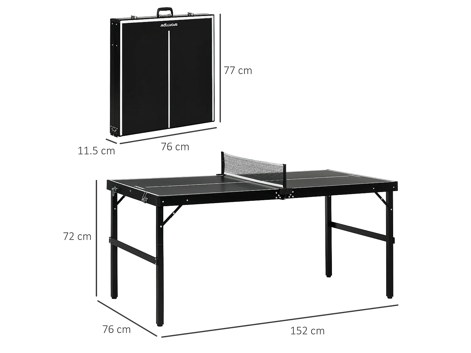Mini tavolo ping pong pieghevole con rete da gioco e maniglia