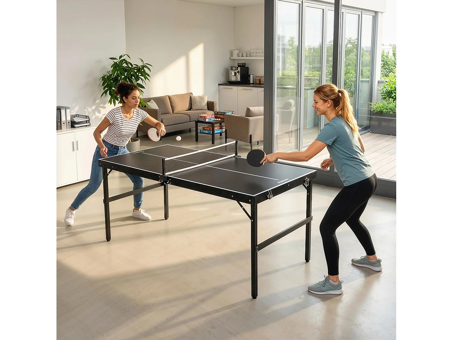 Mini tavolo ping pong pieghevole con rete da gioco e maniglia