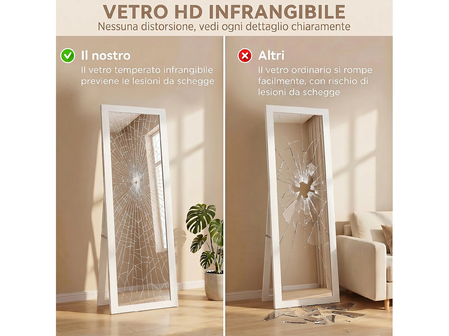 Specchio a Figura Intera Autoportante 37x157 cm Bianco con Venature Legno