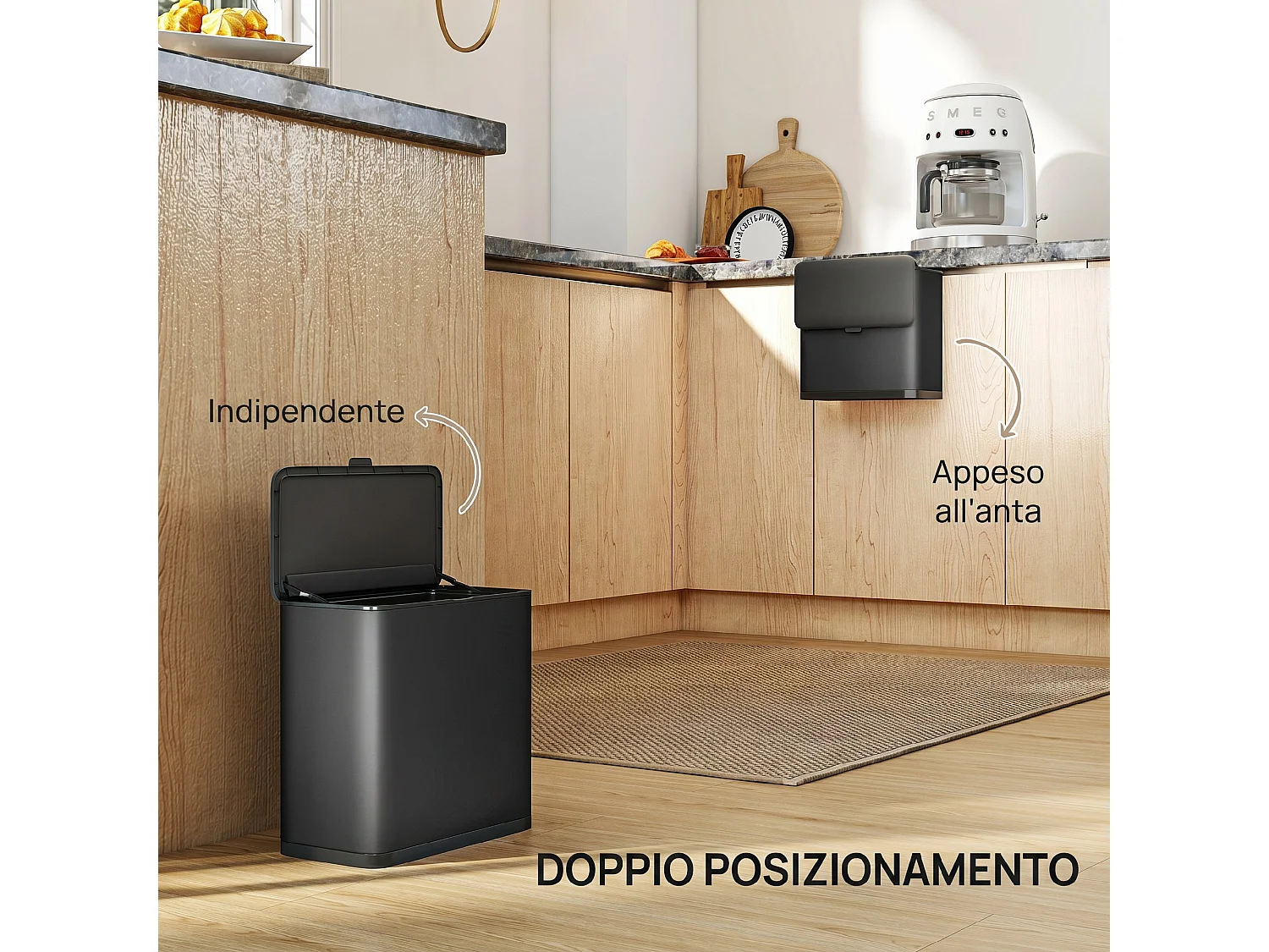 Cestino spazzatura da 8l con coperchio in acciaio inox nero