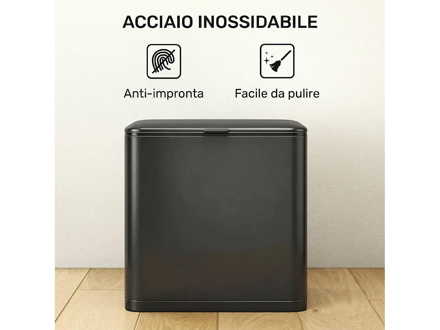Cestino spazzatura da 8l con coperchio in acciaio inox nero