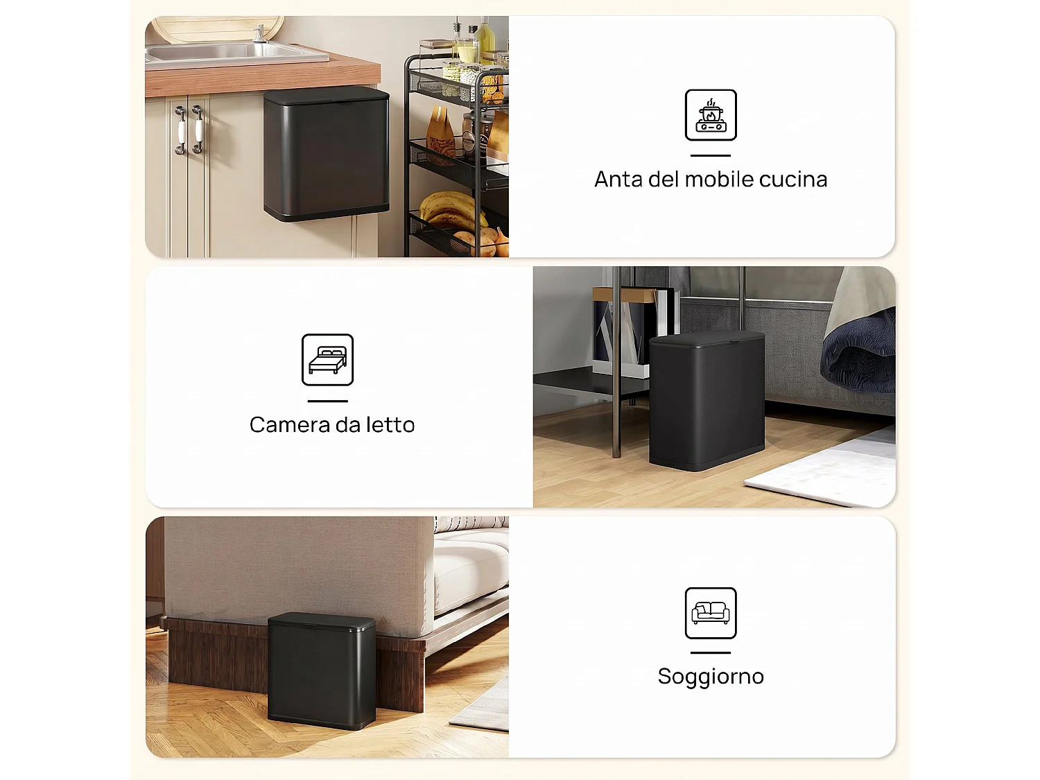Cestino spazzatura da 8l con coperchio in acciaio inox nero