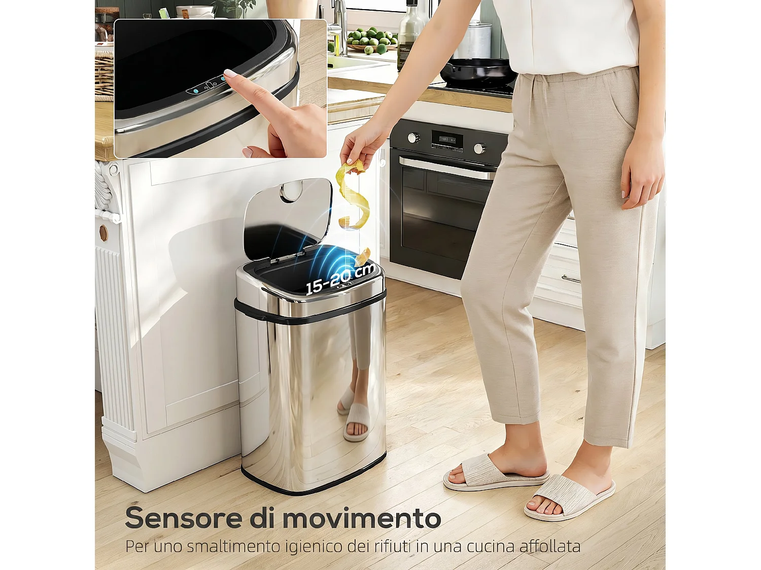 Pattumiera con sensore a infrarossi da 50l in acciaio inox argento