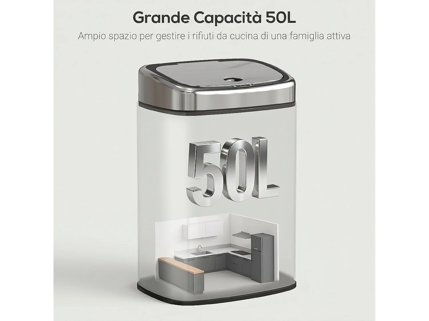 Pattumiera con sensore a infrarossi da 50l in acciaio inox argento