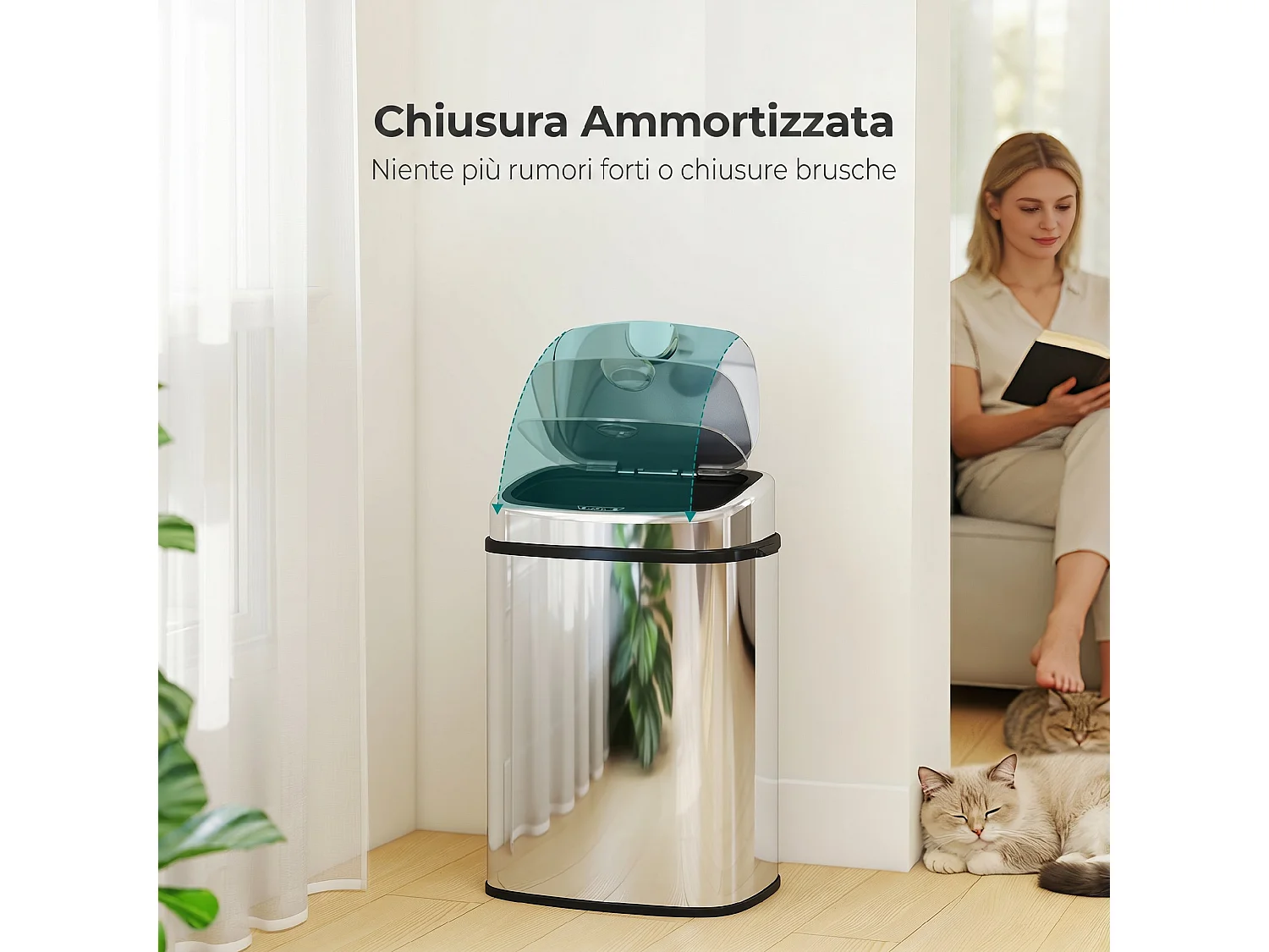 Pattumiera con sensore a infrarossi da 50l in acciaio inox argento