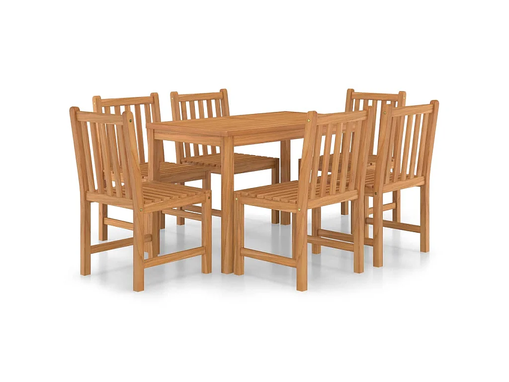 Conjunto de comedor de jardín de 7 piezas, 120 x 70 cm, madera maciza de teca