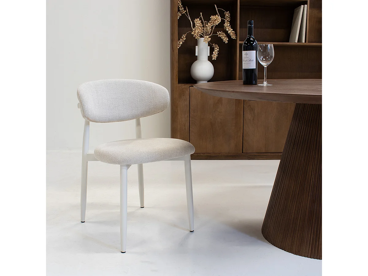 Eetkamerstoel Alexia - Beige met Wit Onderstel - Set van 2