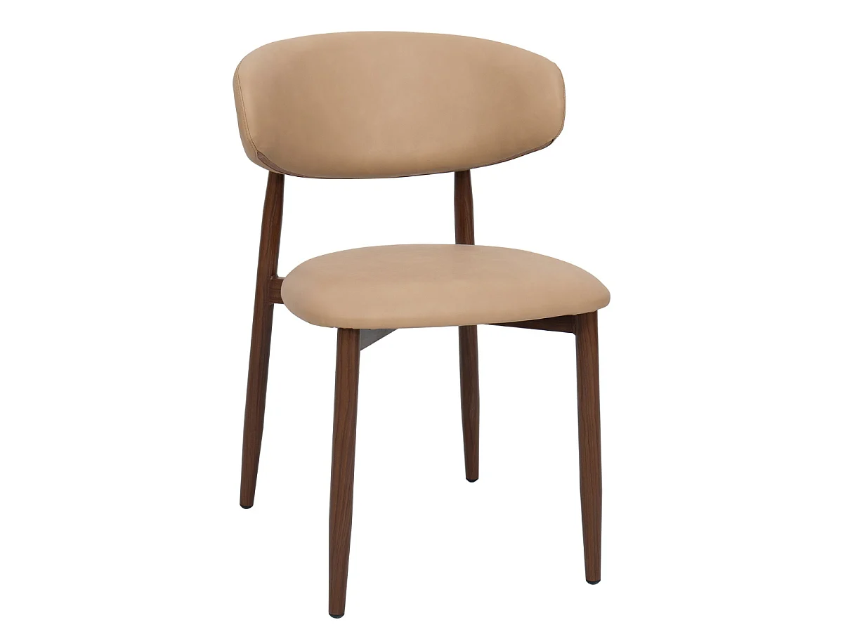 Eetkamerstoel Alexia - Beige PU-leer met Walnootkleurig Onderstel - Set van 2