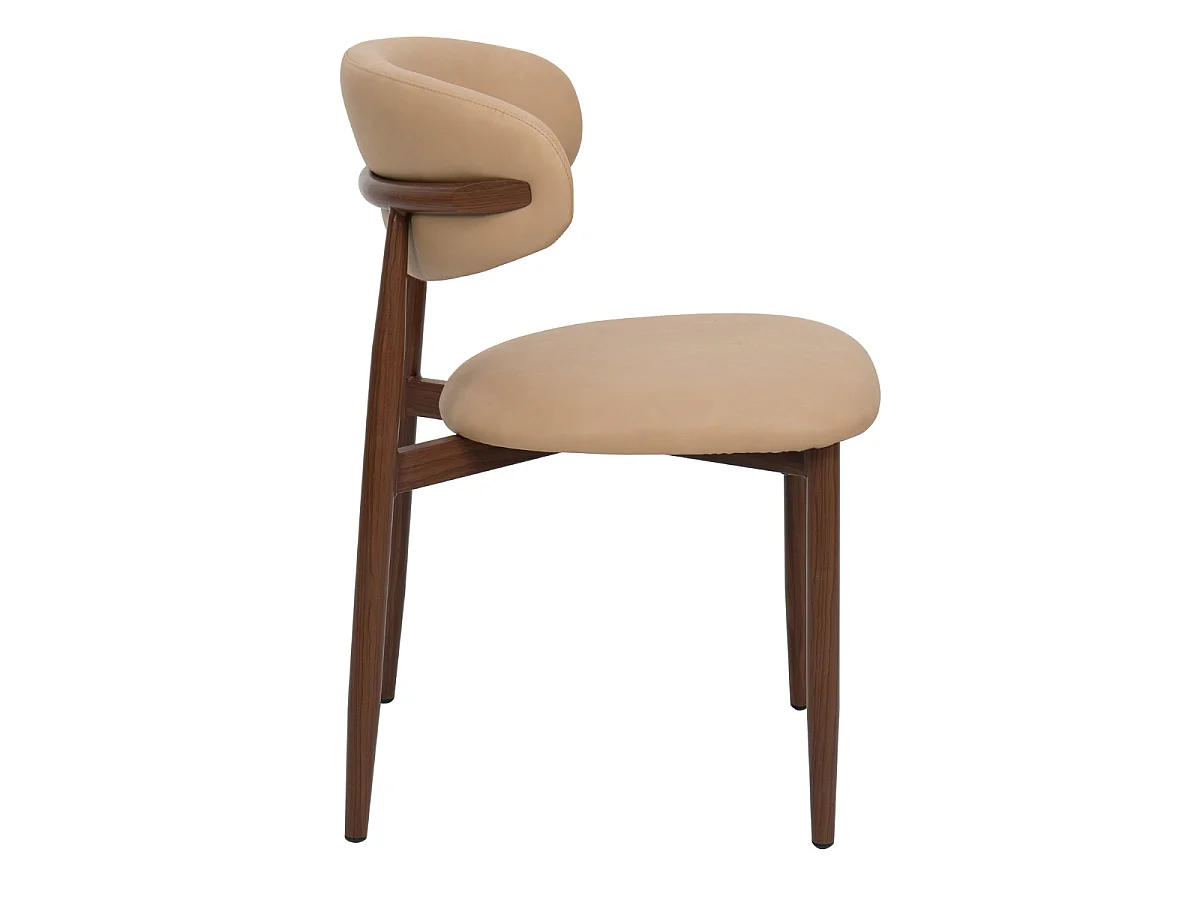 Eetkamerstoel Alexia - Beige PU-leer met Walnootkleurig Onderstel - Set van 2