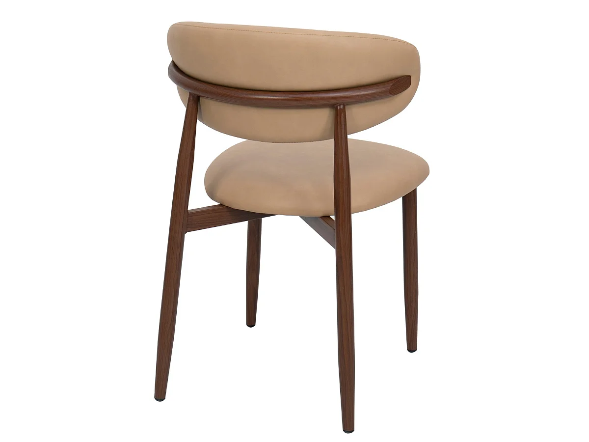 Eetkamerstoel Alexia - Beige PU-leer met Walnootkleurig Onderstel - Set van 2