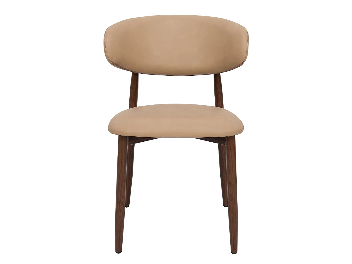 Eetkamerstoel Alexia - Beige PU-leer met Walnootkleurig Onderstel - Set van 2