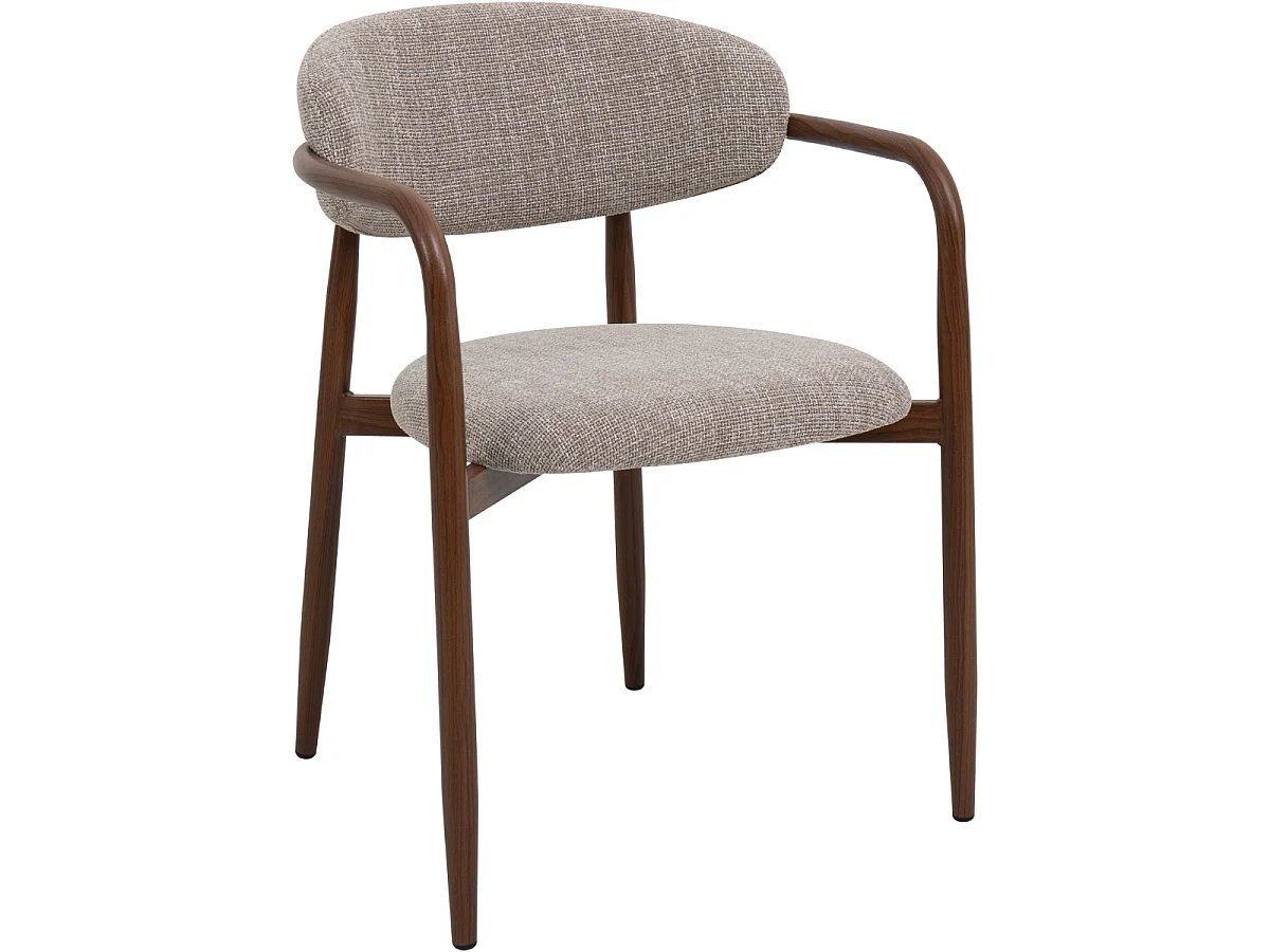 Eetkamerstoel Alexia met Armleuningen - Taupe met Walnootkleurig Onderstel - Set van 2