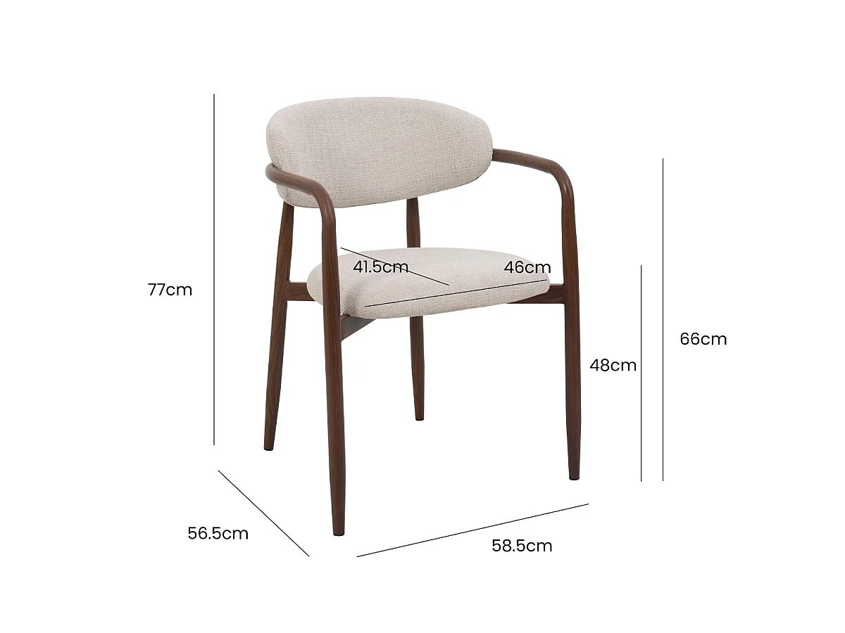 Eetkamerstoel Alexia met Armleuningen - Taupe met Walnootkleurig Onderstel - Set van 2