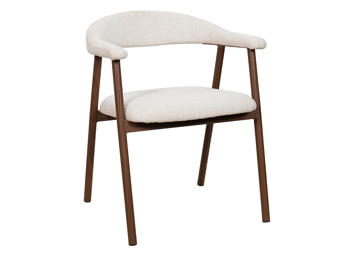 Eetkamerstoel Mila - Beige met Walnootkleurig Onderstel - Set van 2