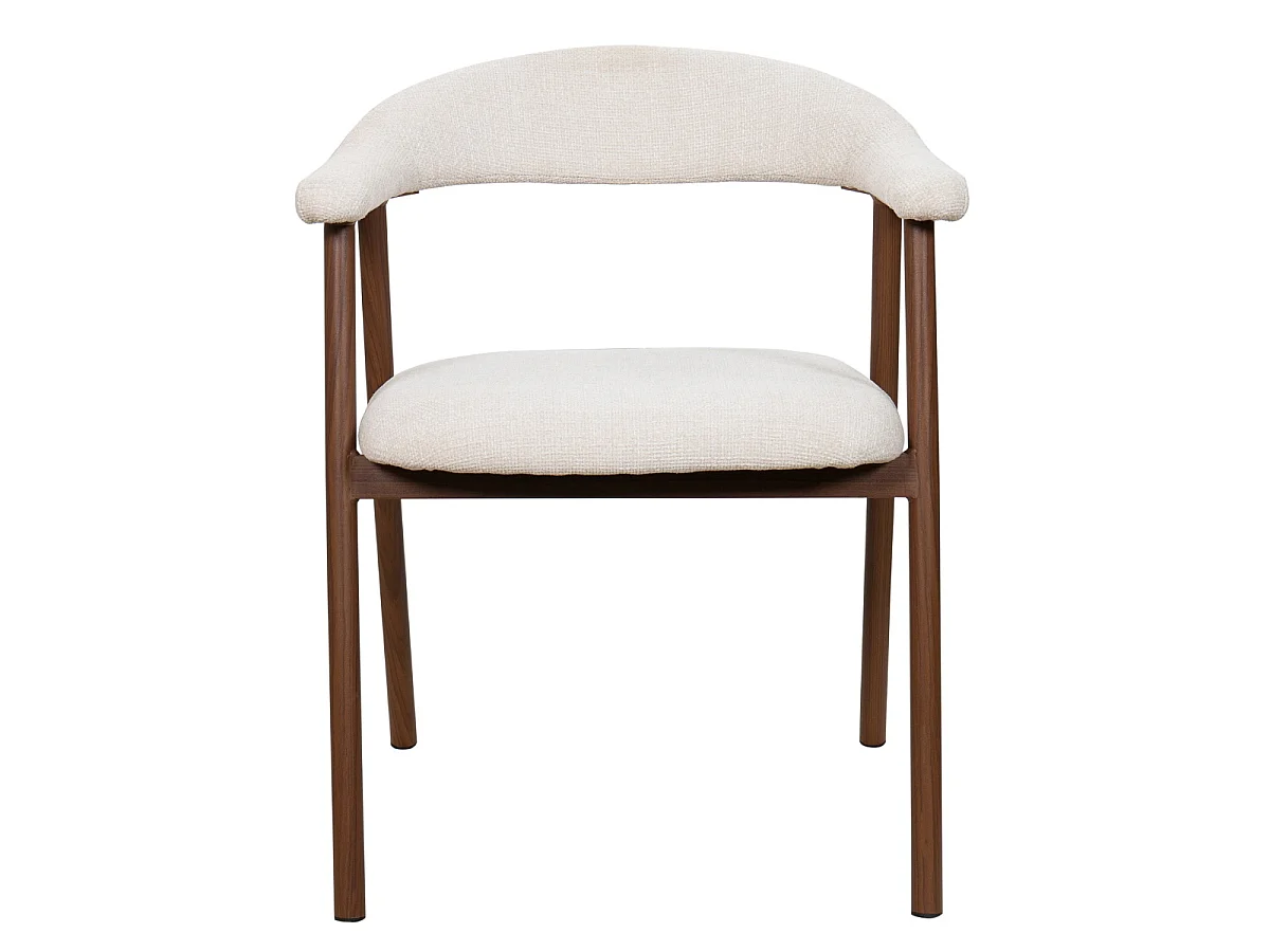 Eetkamerstoel Mila - Beige met Walnootkleurig Onderstel - Set van 2