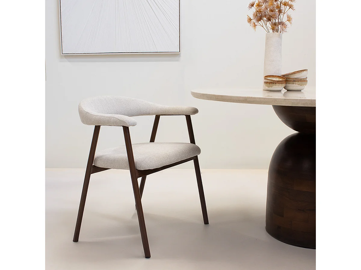 Eetkamerstoel Mila - Beige met Walnootkleurig Onderstel - Set van 2