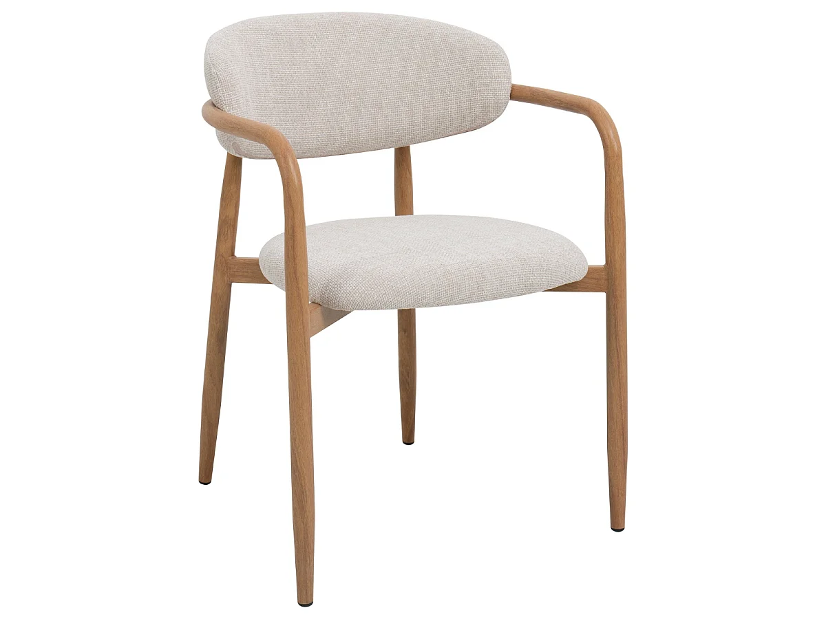 Eetkamerstoel Alexia met Armleuningen - Beige met Naturelkleurig Onderstel - Set van 2