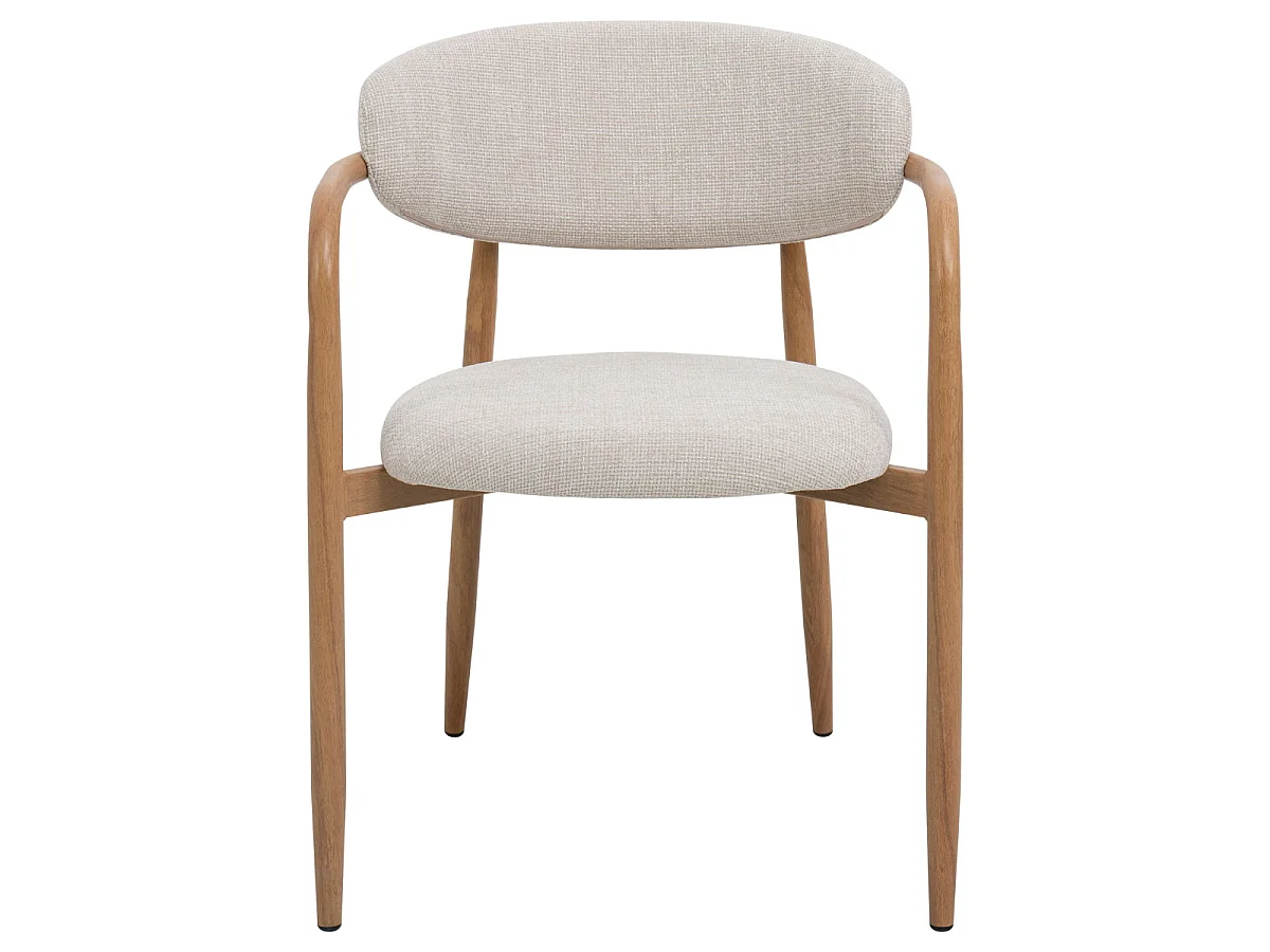 Eetkamerstoel Alexia met Armleuningen - Beige met Naturelkleurig Onderstel - Set van 2