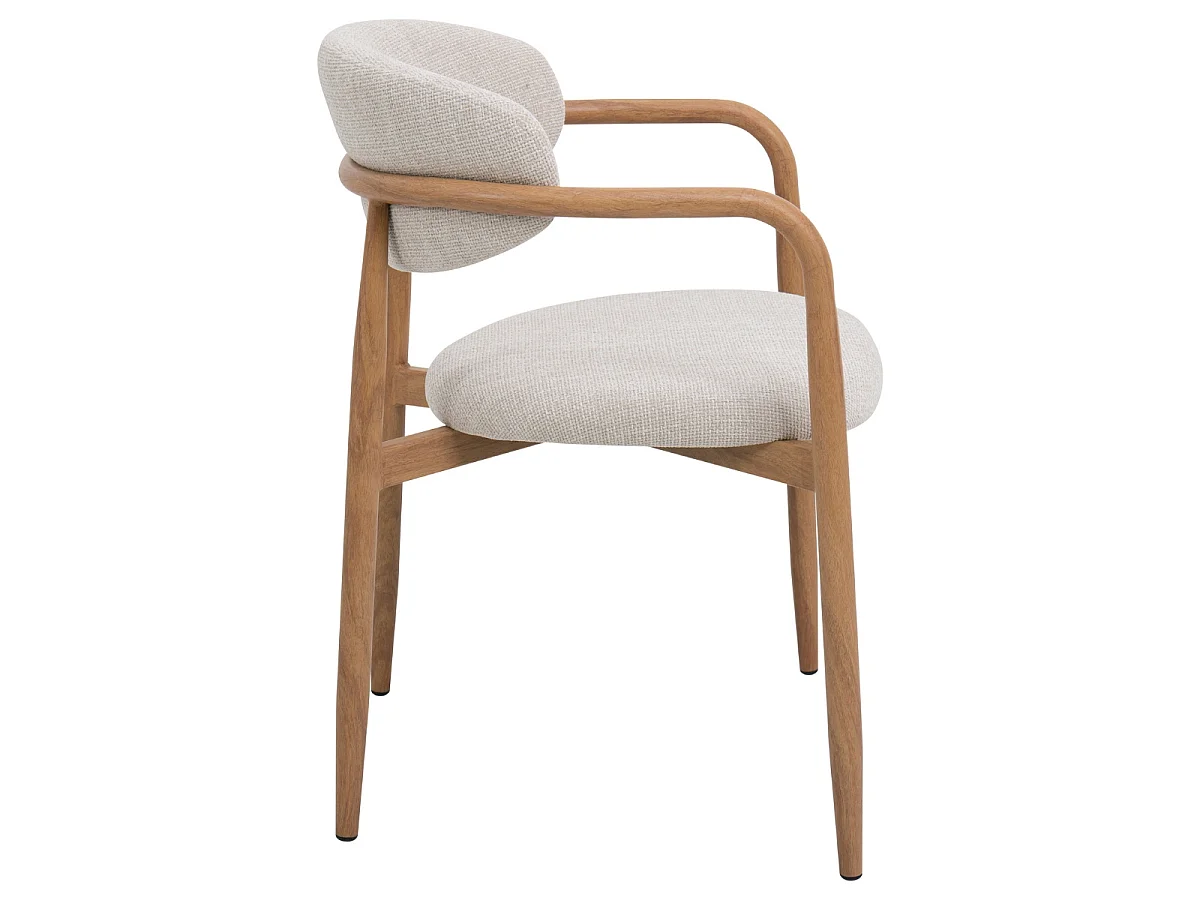 Eetkamerstoel Alexia met Armleuningen - Beige met Naturelkleurig Onderstel - Set van 2