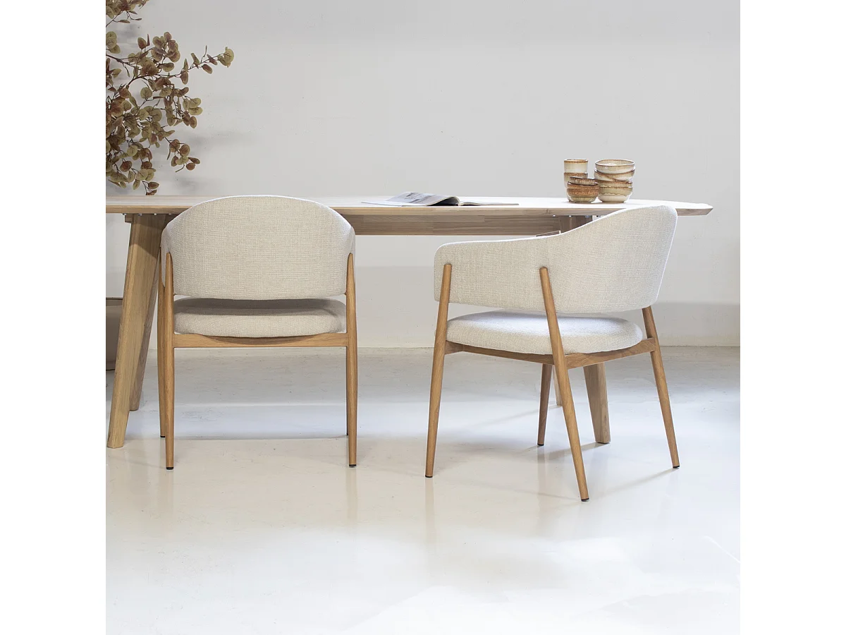 Eetkamerstoel Dénia met Armleuningen - Beige/Naturel - Set van 2