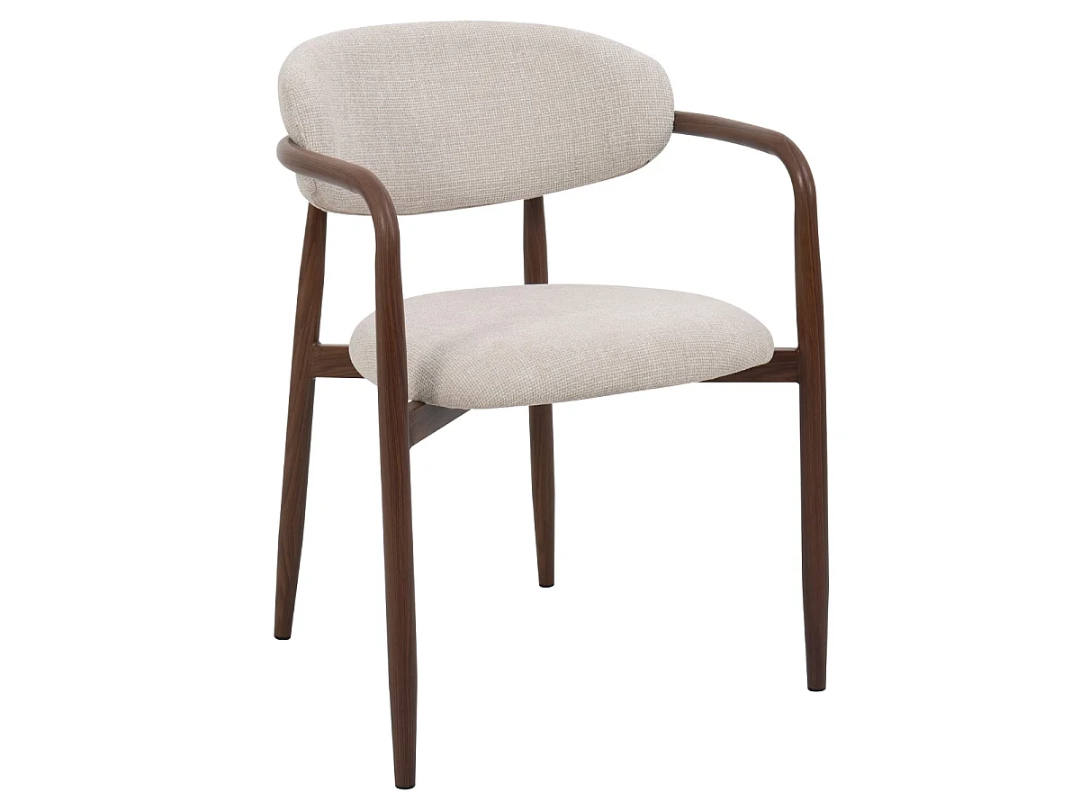 Eetkamerstoel Alexia met Armleuningen - Beige met Walnootkleurig Onderstel - Set van 2