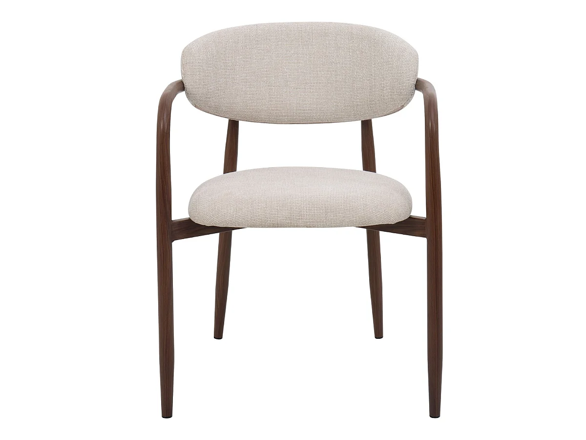 Eetkamerstoel Alexia met Armleuningen - Beige met Walnootkleurig Onderstel - Set van 2