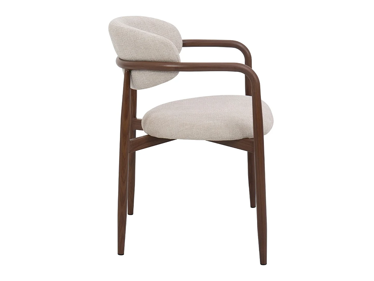 Eetkamerstoel Alexia met Armleuningen - Beige met Walnootkleurig Onderstel - Set van 2