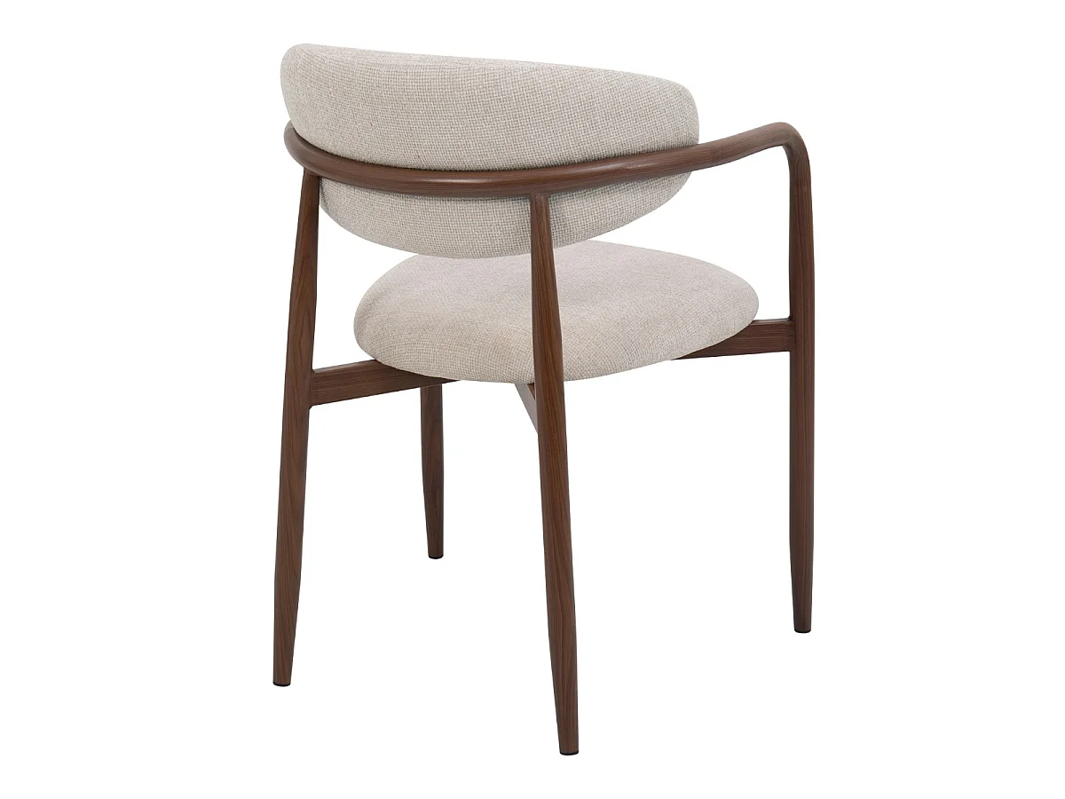 Eetkamerstoel Alexia met Armleuningen - Beige met Walnootkleurig Onderstel - Set van 2