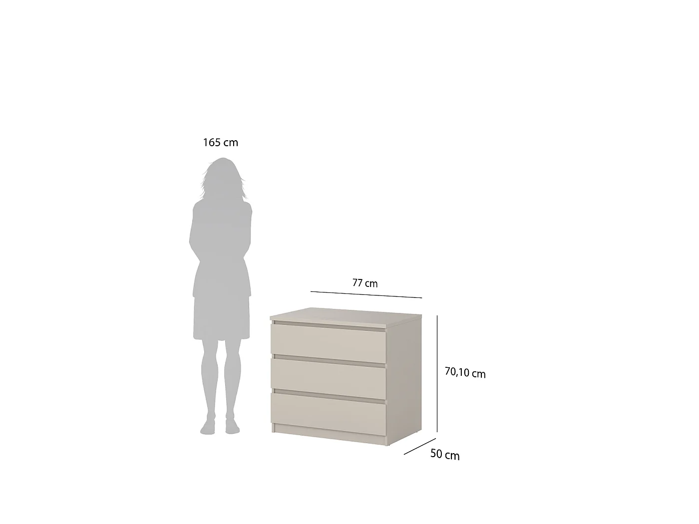 Dressoir Ylva - Cashmere Beige met 3 Lades - 77 x 50 x 70,1 cm