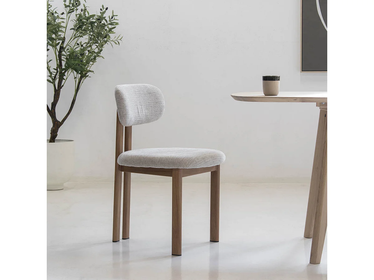 Eetkamerstoel Noor - Beige met Naturelkleurig Onderstel - Set van 2