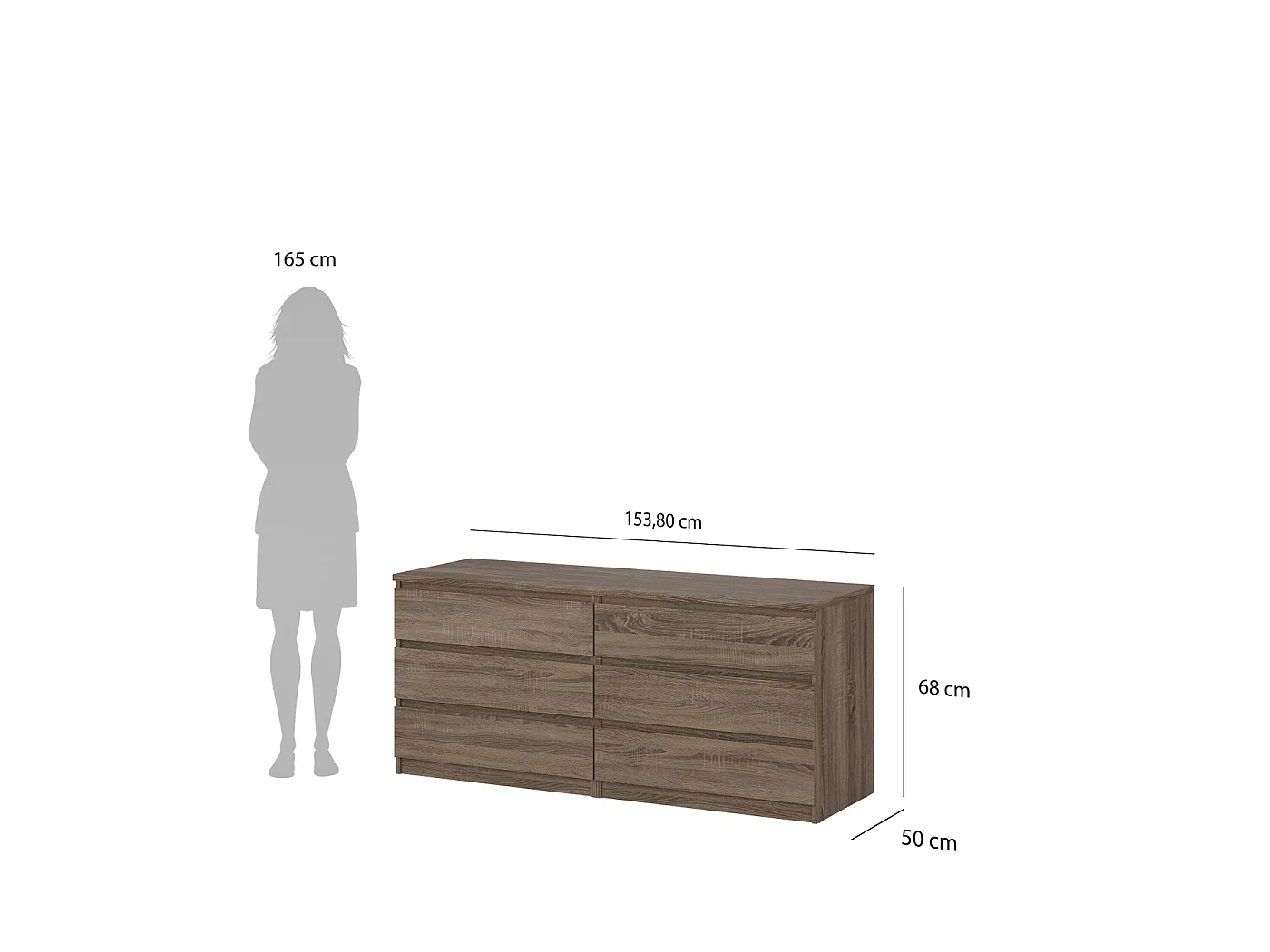 Dressoir Ylva Dubbel - Truffle Donkerbruin met 6 Lades - 153,8 x 50 x 68 cm