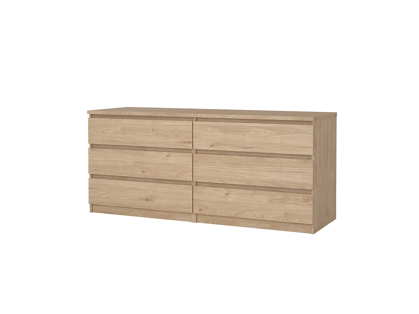 Dressoir Ylva Dubbel - Naturel Hickory Houtlook met 6 Lades - 153,8 x 50 x 68 cm