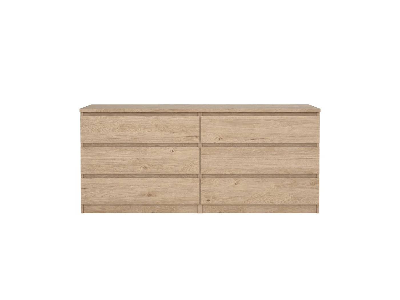 Dressoir Ylva Dubbel - Naturel Hickory Houtlook met 6 Lades - 153,8 x 50 x 68 cm