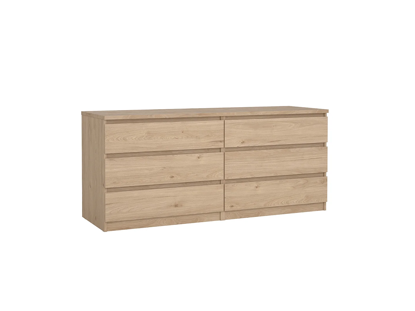 Dressoir Ylva Dubbel - Naturel Hickory Houtlook met 6 Lades - 153,8 x 50 x 68 cm