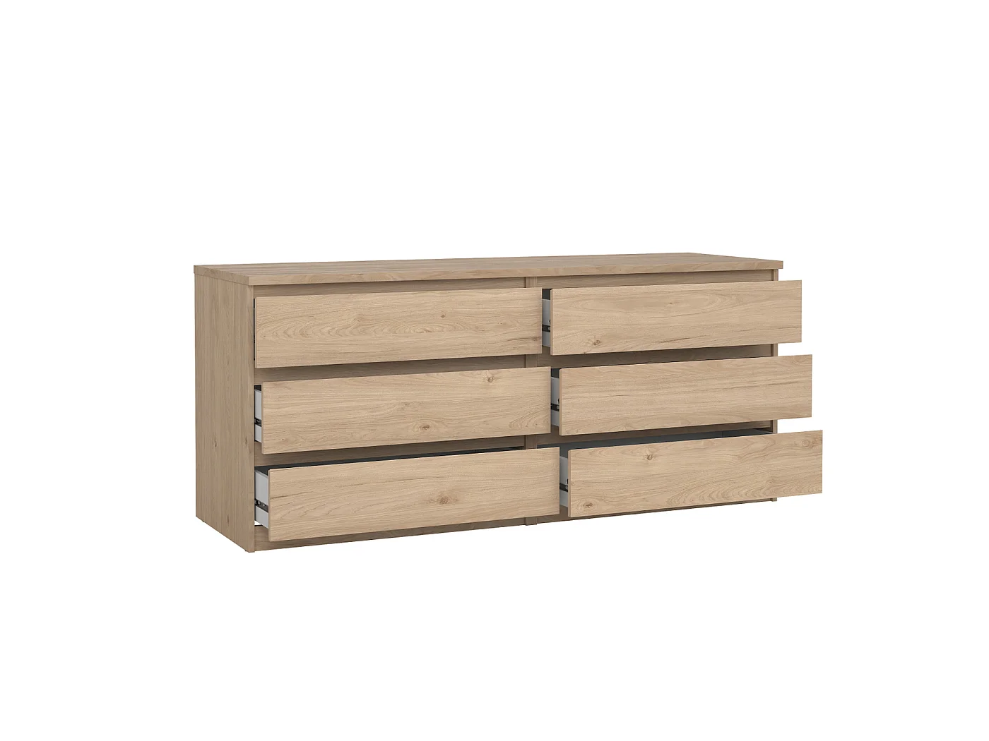 Dressoir Ylva Dubbel - Naturel Hickory Houtlook met 6 Lades - 153,8 x 50 x 68 cm