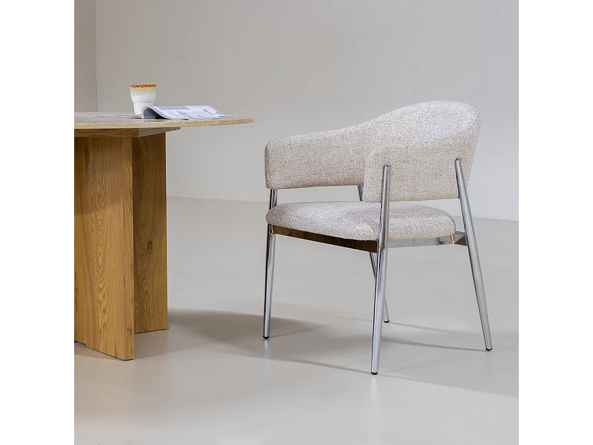 Eetkamerstoel Dénia met Armleuningen - Beige/Chroom - Set van 2