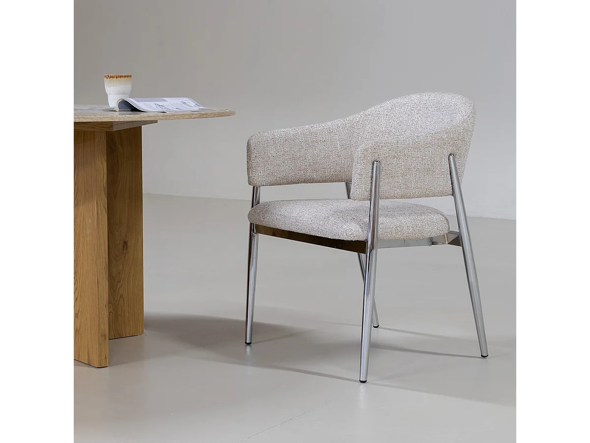 Eetkamerstoel Dénia met Armleuningen - Beige/Chroom - Set van 2