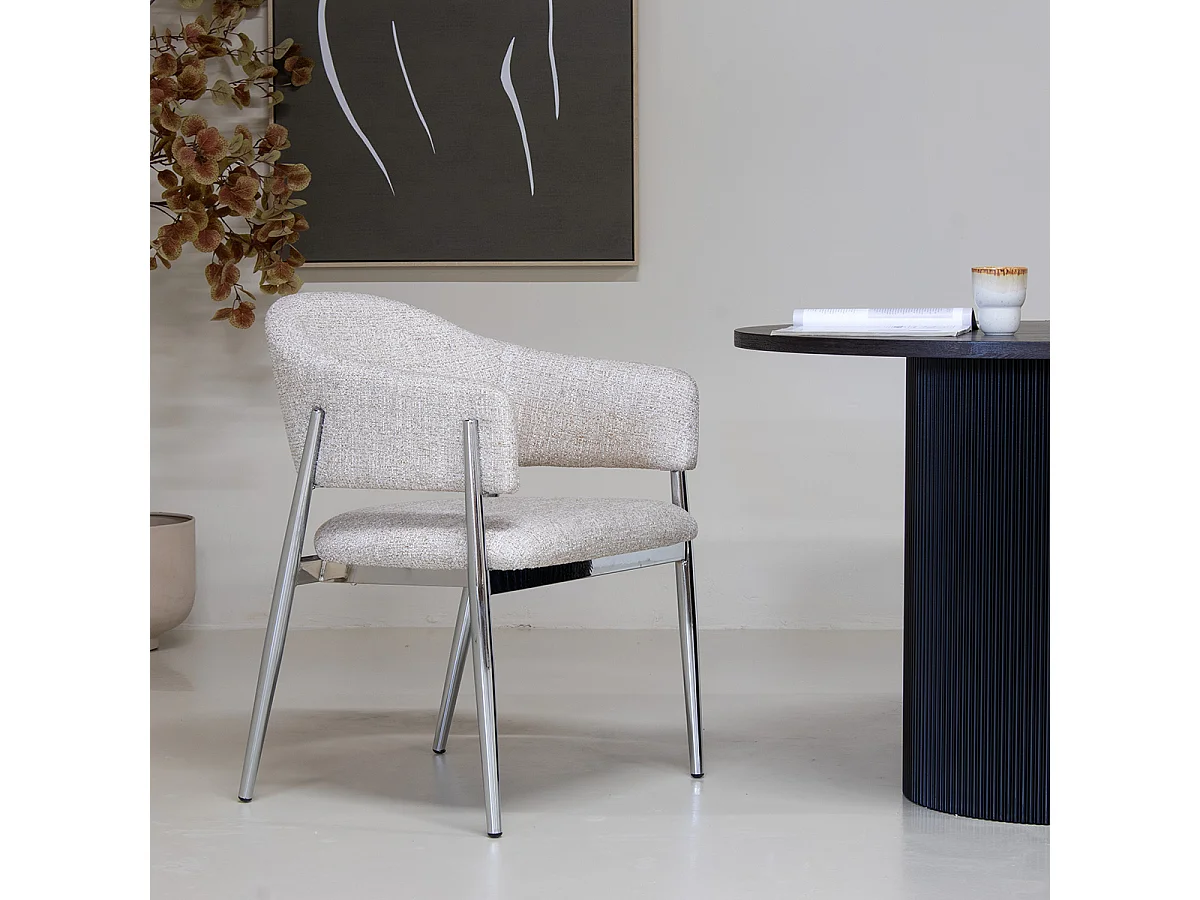 Eetkamerstoel Dénia met Armleuningen - Beige/Chroom - Set van 2
