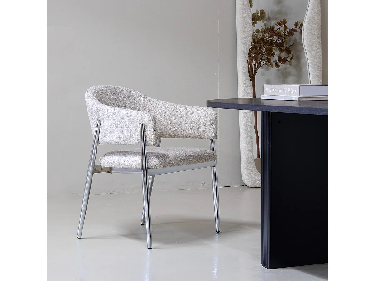 Eetkamerstoel Dénia met Armleuningen - Beige/Chroom - Set van 2