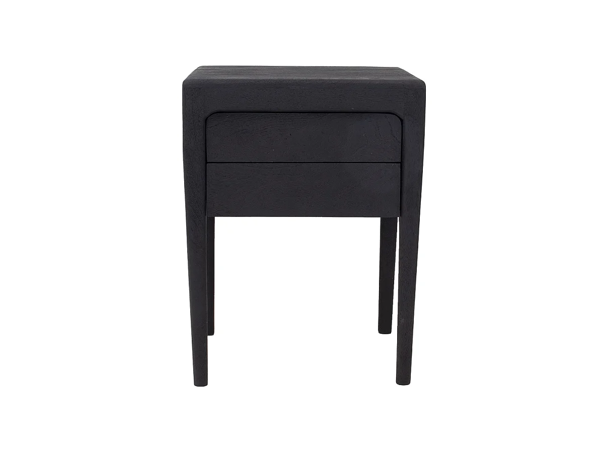 Nachtkastje Berend - Zwart Mangohout met 2 Lades - 46 x 38 x 60 cm