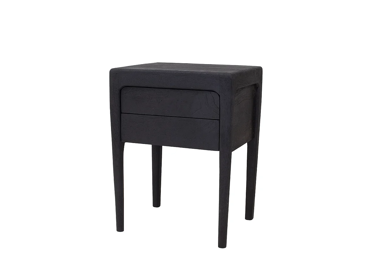 Nachtkastje Berend - Zwart Mangohout met 2 Lades - 46 x 38 x 60 cm