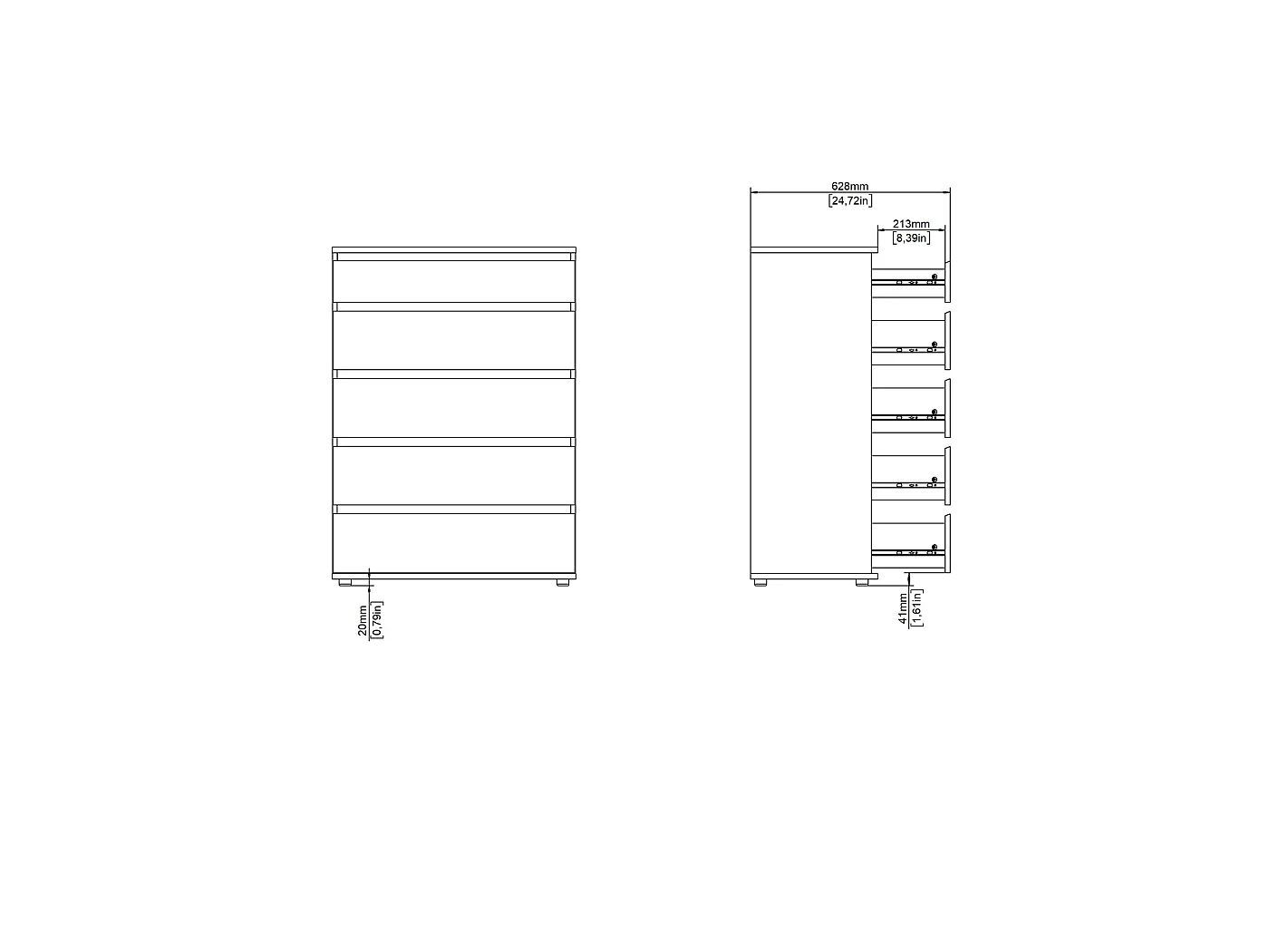 Ladekast Nova - Naturel Jackson Hickory-houtlook met 5 Lades - 76,8 x 40 x 106,6 cm