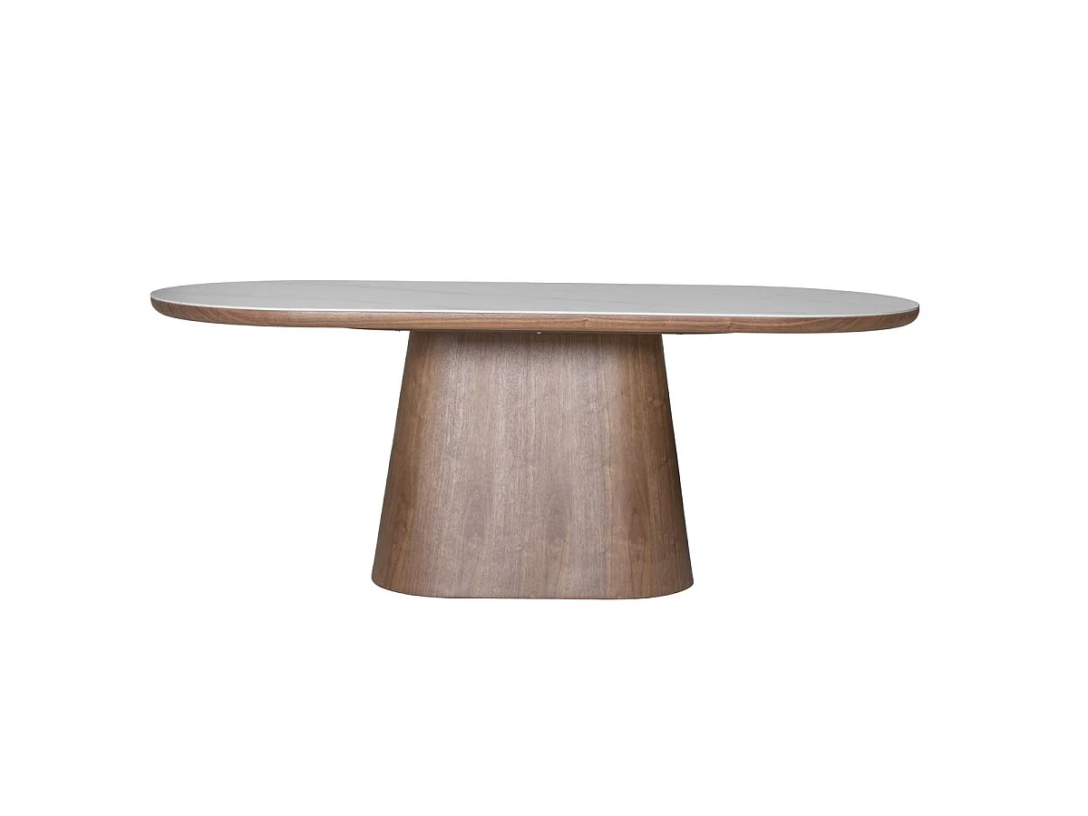 Eettafel Alba - Ovaal Wit Marmerlook met Walnootfineer - 200 x 90 x 77 cm - 4-6 personen